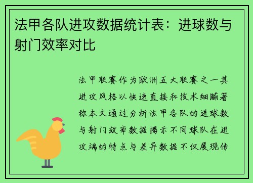 法甲各队进攻数据统计表：进球数与射门效率对比